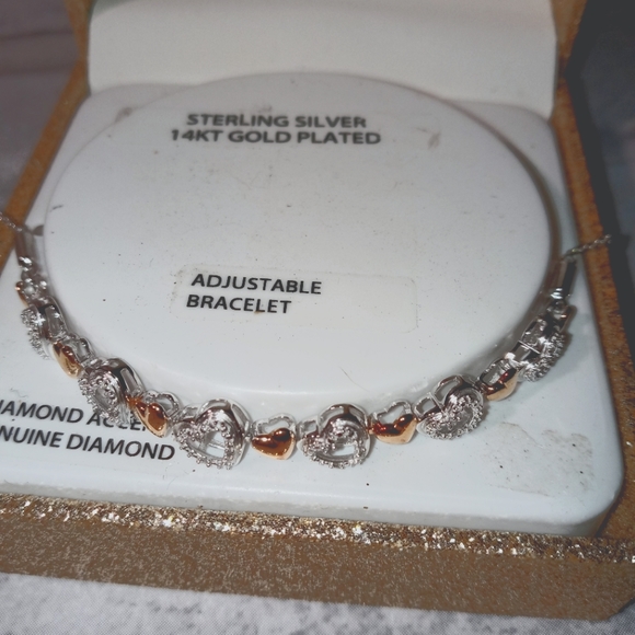 Brillance Fine Jewlery Jewelry - Sterling Silver Braclet 14kt Gold Plated Hearts
